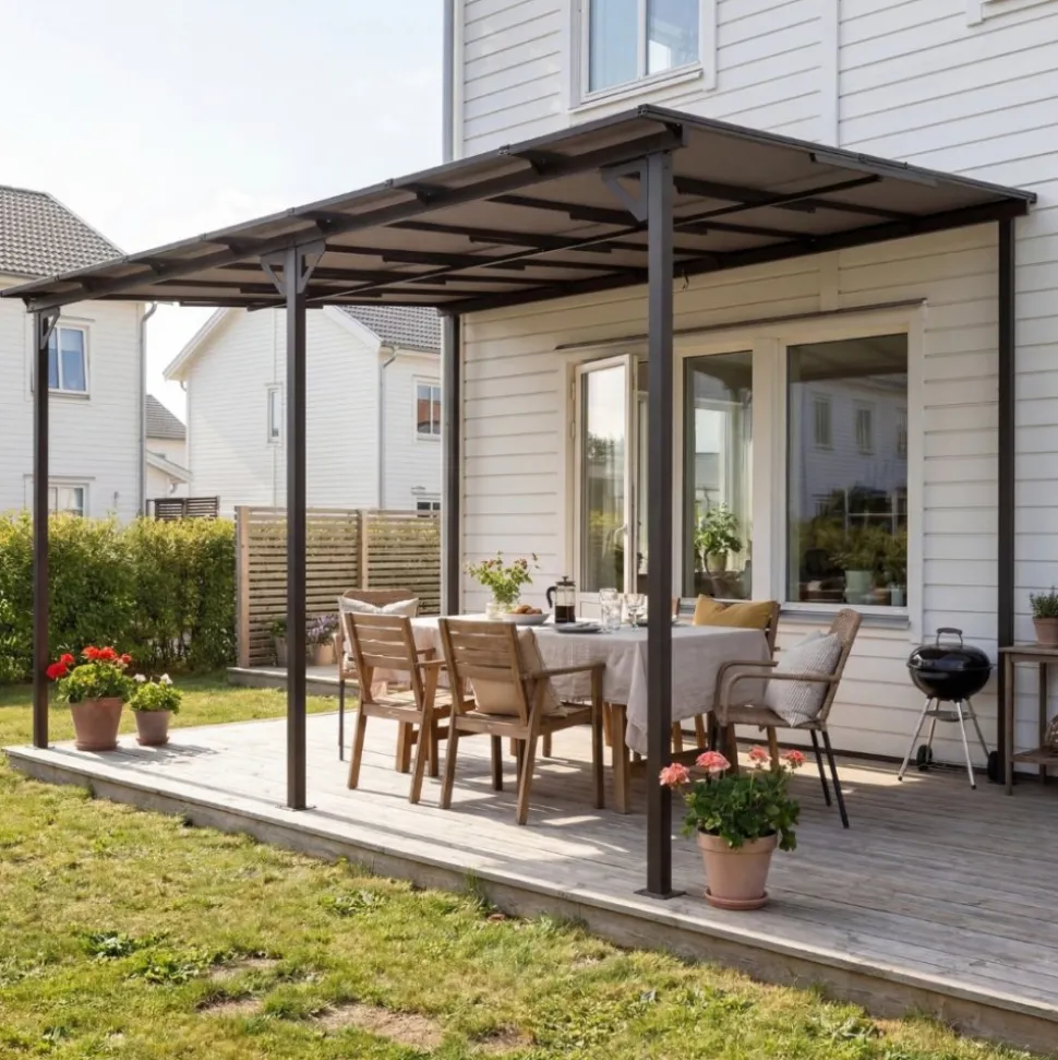 Altantak 5,5×3 m | Stål/aluminium med polykarbonat | Grå