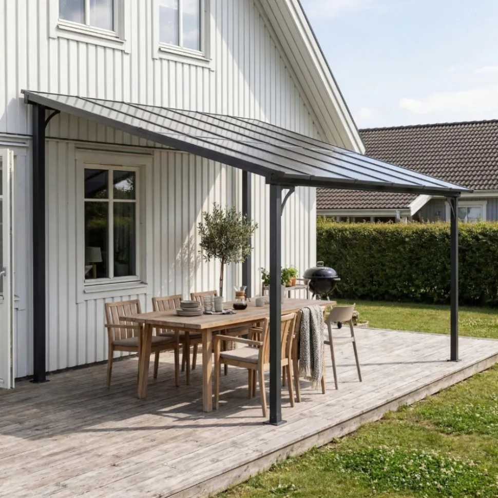 Altantak 4×3 m | Stål och aluminium konstruktion med polykarbonat | Grå