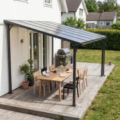 Altantak 3×3 m | Väggmonterat tak i stål/aluminium med polykarbonat | Grå