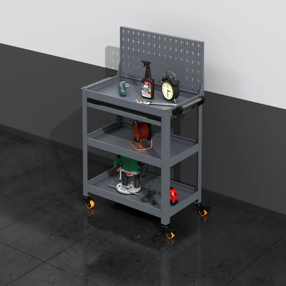 Arbetsvagn med pegboard |3 hyllplan | kompakt design