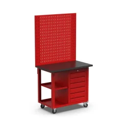 Arbetsvagn med pegboard och 6 lådor | Kallvalsat stål | 100x60x191 cm | Röd