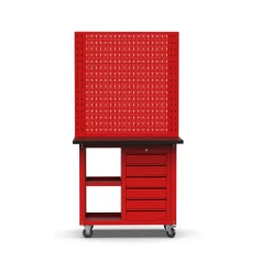 Arbetsvagn med pegboard och 6 lådor | Kallvalsat stål | 100x60x191 cm | Röd