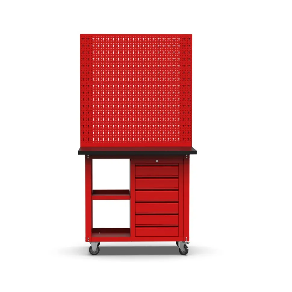 Arbetsvagn med pegboard och 6 lådor | Kallvalsat stål | 100x60x191 cm | Röd