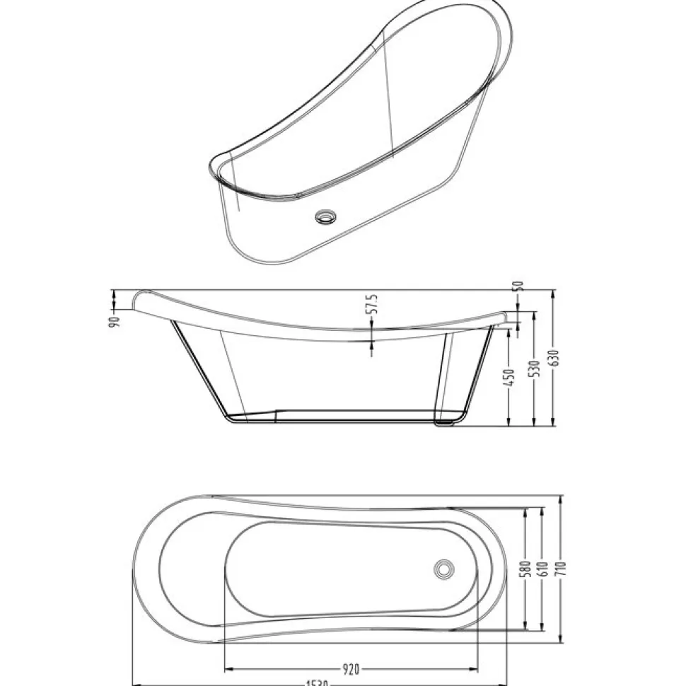 Badkar med tassar 153cm | Fristående | Lyxig design | Svart