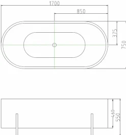 Badkar | 170x75 cm | Svarta fötter | Modern design