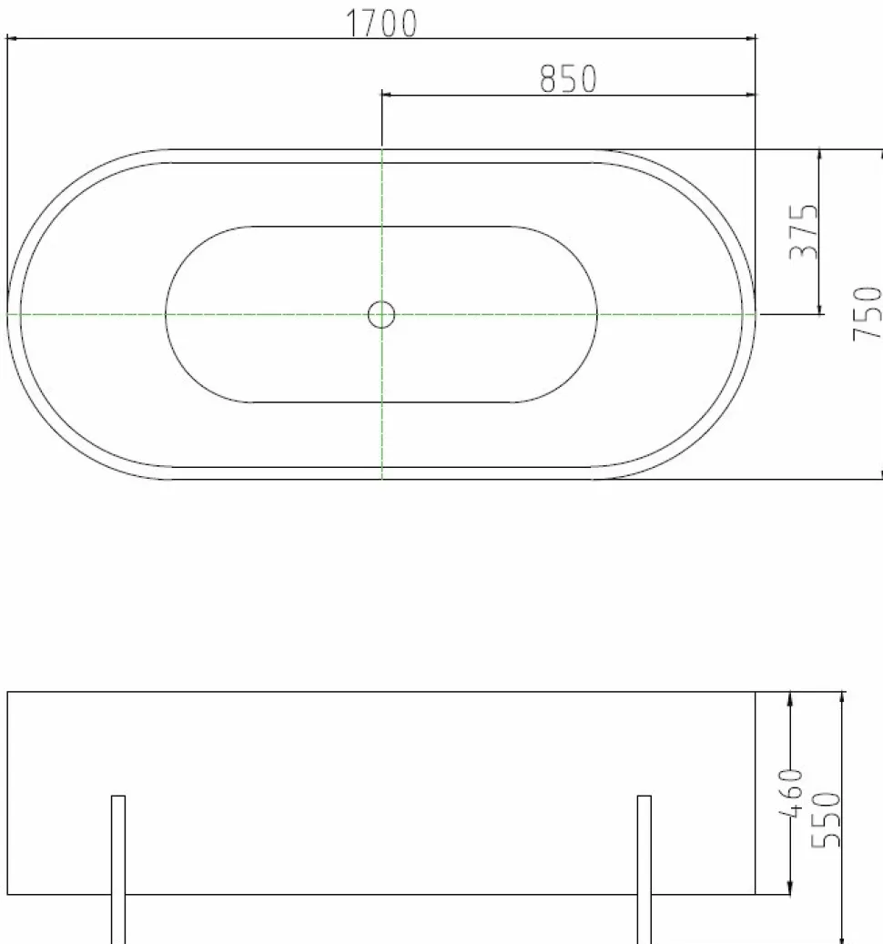 Badkar | 170x75 cm | Svarta fötter | Modern design