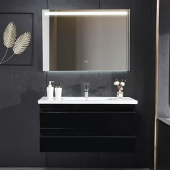 Badrumsmöbel 100cm | Kommod och LED-spegel | Blandare ingår