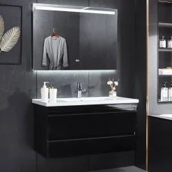 Badrumsmöbel 100cm | Kommod och LED-spegel | Blandare ingår