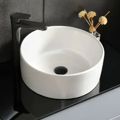 Badrumsmöbel 80cm | Svart glasbänkskiva | LED-spegel | Cavum