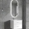 Badrumsmöbel | Oval LED-spegel | Kommod med blandare | Nimbo