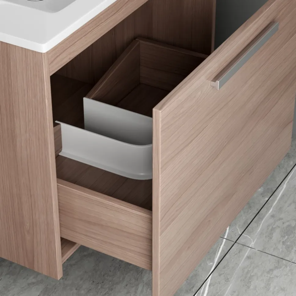 Badrumspaket 60 cm Kommod i MDF | Keramiskt tvättställ & LED-spegel | Dimbar belysning | Elysia