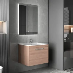 Badrumspaket 60 cm Kommod i MDF | Keramiskt tvättställ & LED-spegel | Dimbar belysning | Elysia