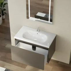 Badrumspaket 60 cm  Kommod & keramiskt tvättställ med LED-spegel | Mjukstängning | Modern design