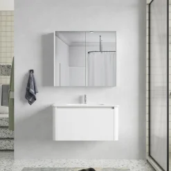 Badrumspaket 80 cm Kommod & keramiskt tvättställ med spegelskåp | Mjukstängning | Modern design