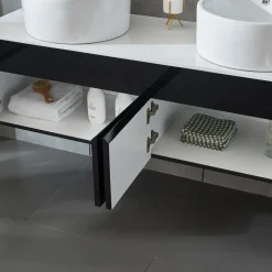 Badrumspaket 150cm | Kommod med dubbelhandfat & spegel | Svart