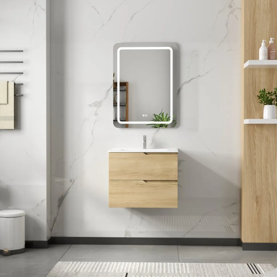 Badrumspaket 60 cm | LED-spegel med anti-fog & dimmer | MDF | Maja
