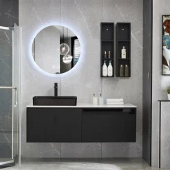 Badrumspaket 150cm | Marmorerad bänkskiva | LED-spegel