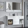 Badrumspaket 120cm | Marmorerad sintrad sten | LED-spegelskåp