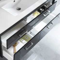 Badrumspaket | Kommod 120cm | Högskåp & LED-spegel | Svart