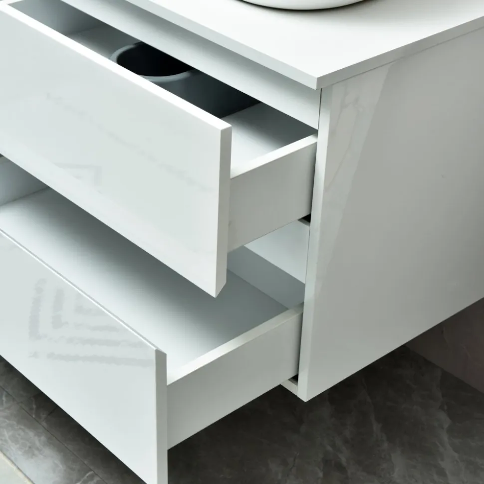 Badrumspaket | Kommod 120 cm med dubbelhandfat | LED-spegel | Blank vit