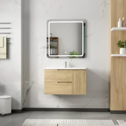 Badrumspaket | Kommod 80cm | Rektangulär LED-spegel | Milan