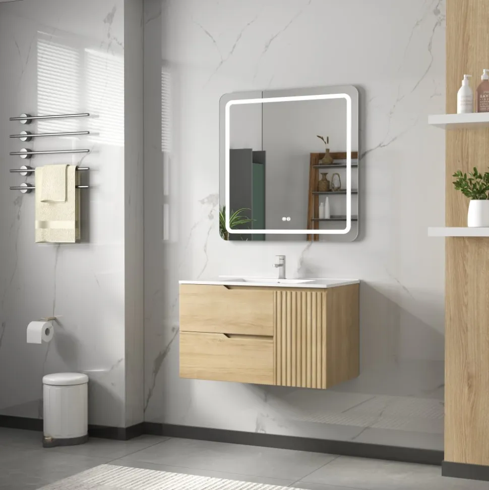 Badrumspaket | Kommod 80cm | Rektangulär LED-spegel | Milan
