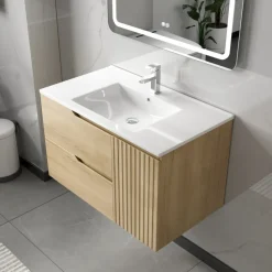 Badrumspaket | Kommod 80cm | Rektangulär LED-spegel | Milan