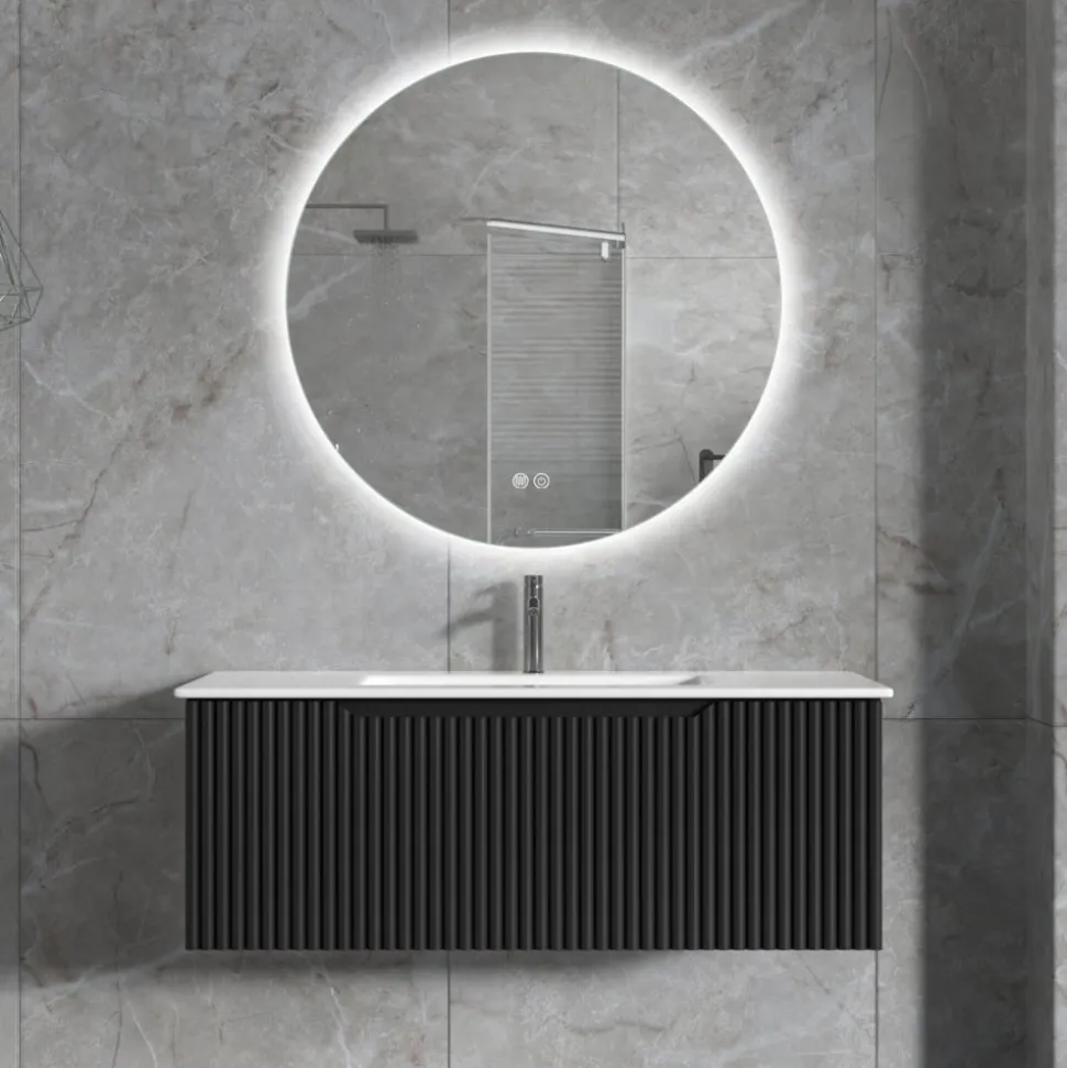 Badrumspaket | Kommod 101cm | Rund LED-spegel | Tuba