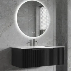 Badrumspaket | Kommod 101cm | Rund LED-spegel | Tuba