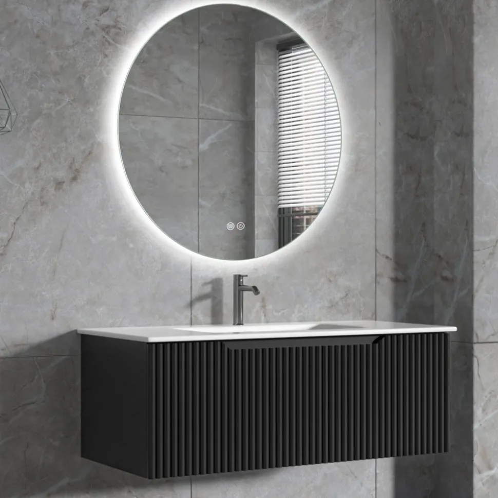 Badrumspaket | Kommod 101cm | Rund LED-spegel | Tuba