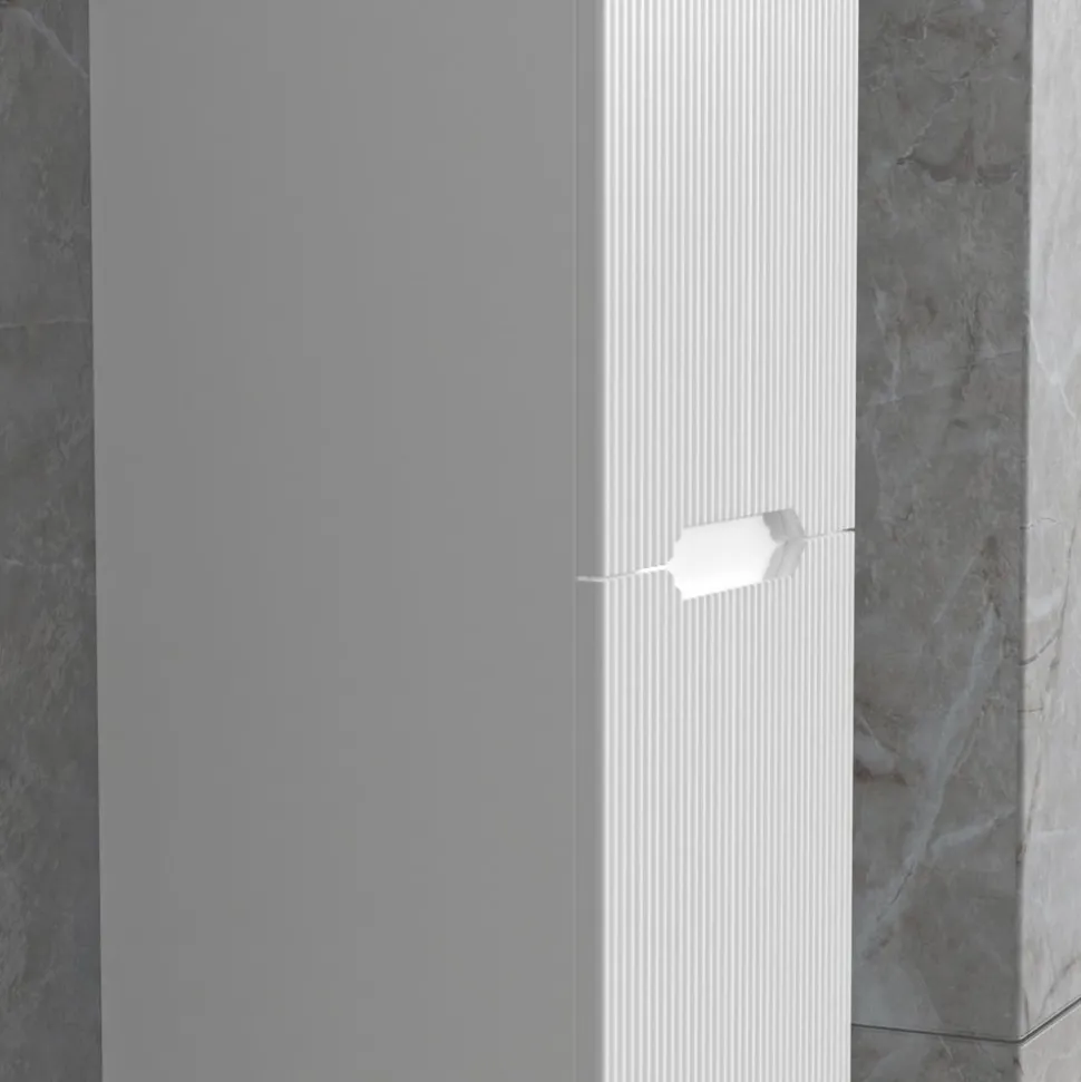 Badrumspaket | Kommod 101cm | Rund LED-spegel | Tuba - Vit