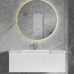 Badrumspaket | Kommod 101cm | Rund LED-spegel | Tuba - Vit