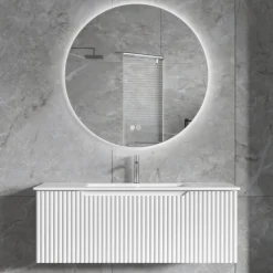 Badrumspaket | Kommod 101cm | Rund LED-spegel | Tuba - Vit