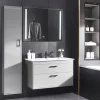 Badrumspaket | Kommod 90 cm | Sidoskåp & LED-spegel | Grå