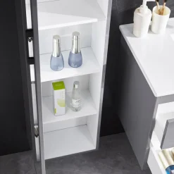 Badrumspaket | Kommod 90 cm | Sidoskåp & LED-spegel | Grå