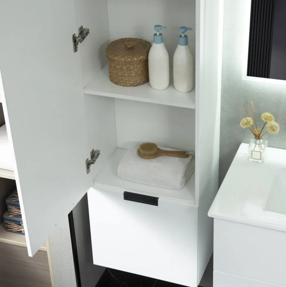 Badrumspaket | Kommod, sidoskåp & LED-spegel | Blandare ingår