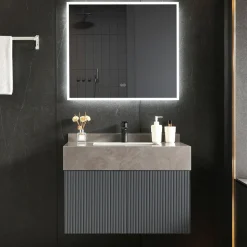 Badrumspaket | Tålig sintrad sten | LED-spegel | Cirrus Grey