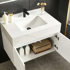Badrumspaket | Tålig sintrad sten | LED-spegel | Cirrus White