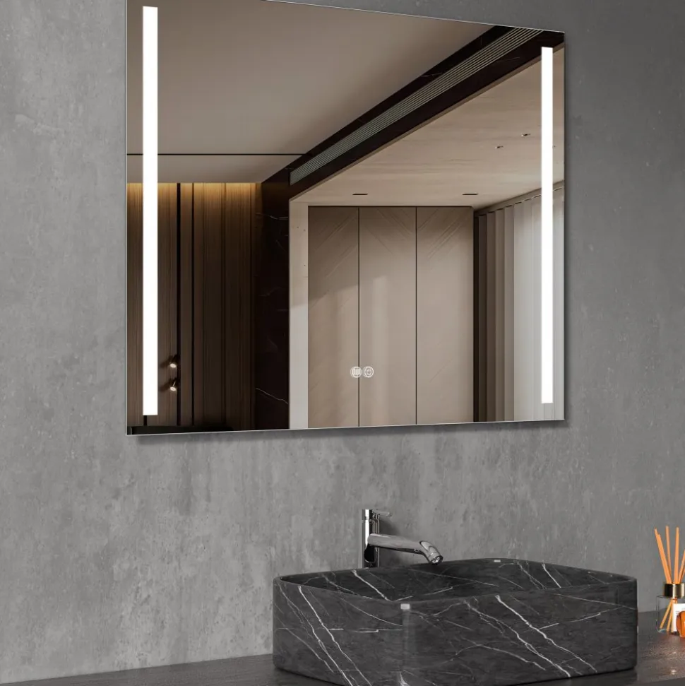 Badrumsspegel | LED-lyse sidor | Dimmer & touch-styrning | Rektangulär