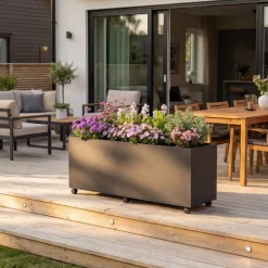 Blomlåda i stål | 120x40x60 cm | Svart | För utomhusbruk