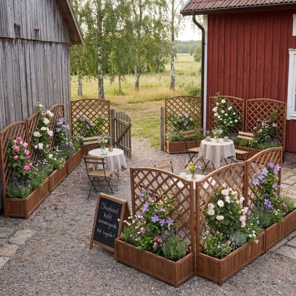 Blomlåda med spalje i trä | 80×30×120 cm | För klätterväxter | Brun