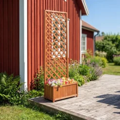 Blomlåda med spalje i trä | 60×30×180 cm | För klätterväxter | Brun