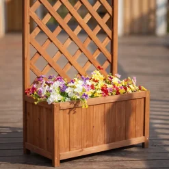Blomlåda med spalje i trä | 60×30×180 cm | För klätterväxter | Brun