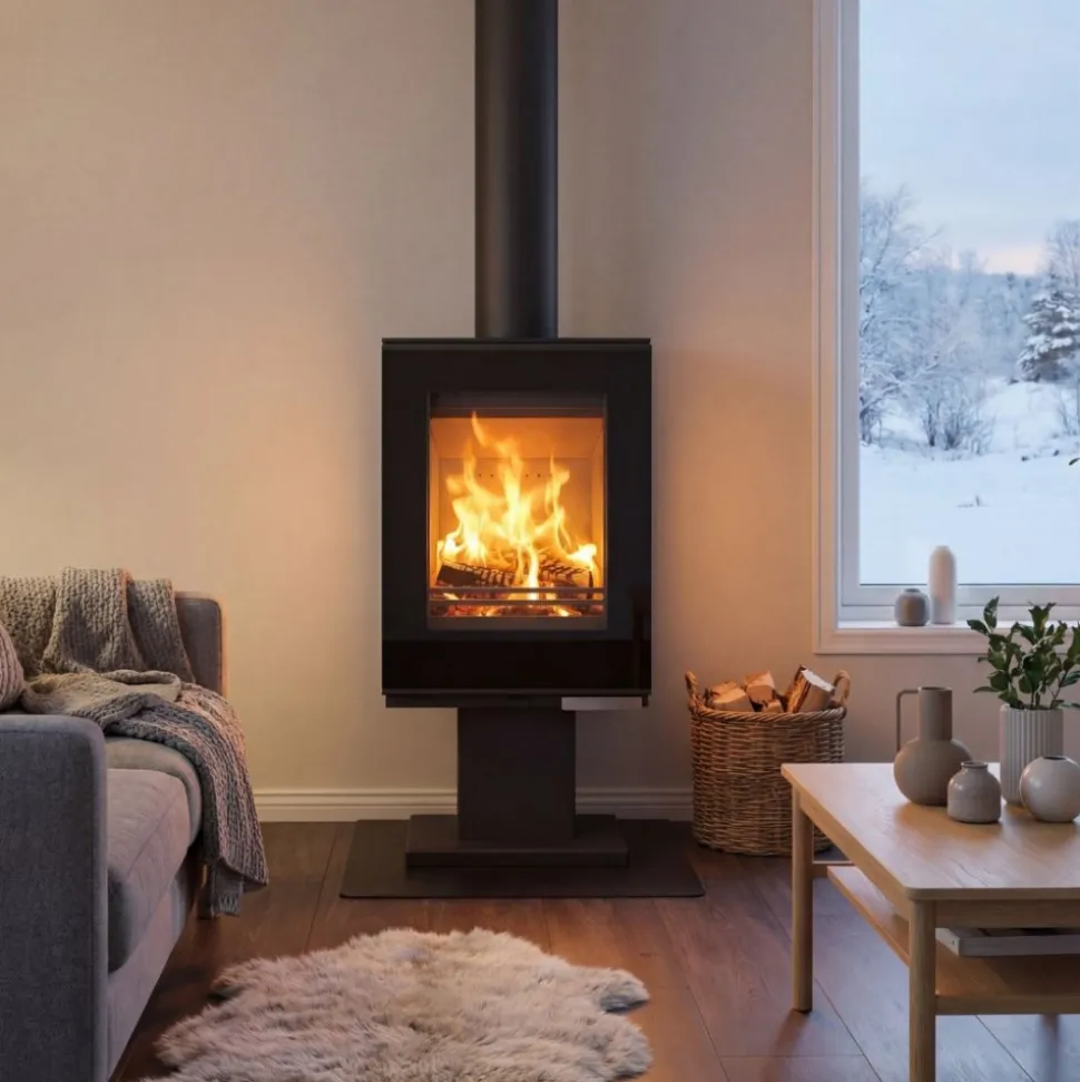 Braskamin 9 kW | Vedeldad kamin med glasfront | Raumo