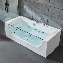 Bubbelbadkar med glasfront & underhållsvärmare 170x80cm | BK-020