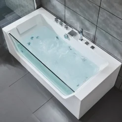 Bubbelbadkar med glasfront & underhållsvärmare 170x80cm | BK-020