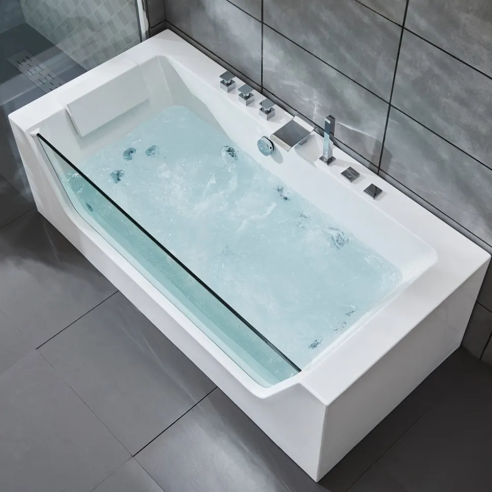 Bubbelbadkar med glasfront & underhållsvärmare 170x80cm | BK-020
