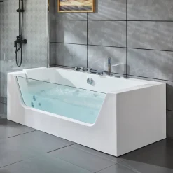 Bubbelbadkar med glasfront & underhållsvärmare 170x80cm | BK-020