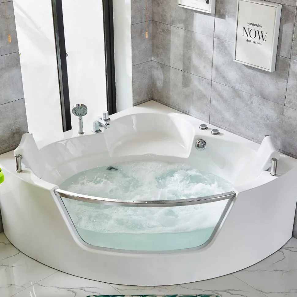 Bubbelbadkar med glasfront & värmare 140x140cm | BK-006V