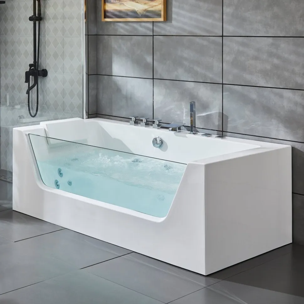 Bubbelbadkar med glasfront 170x80cm | Ergonomisk nackkudde | BK-019